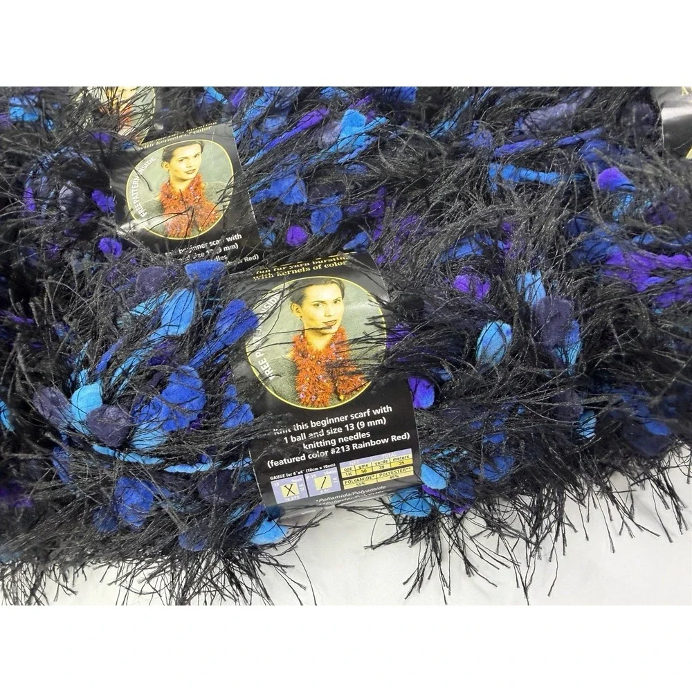 Lion Brand Fancy Fur Yarn Stain Glass Black 39 Yds Each 1.75 Oz Lot Of 13